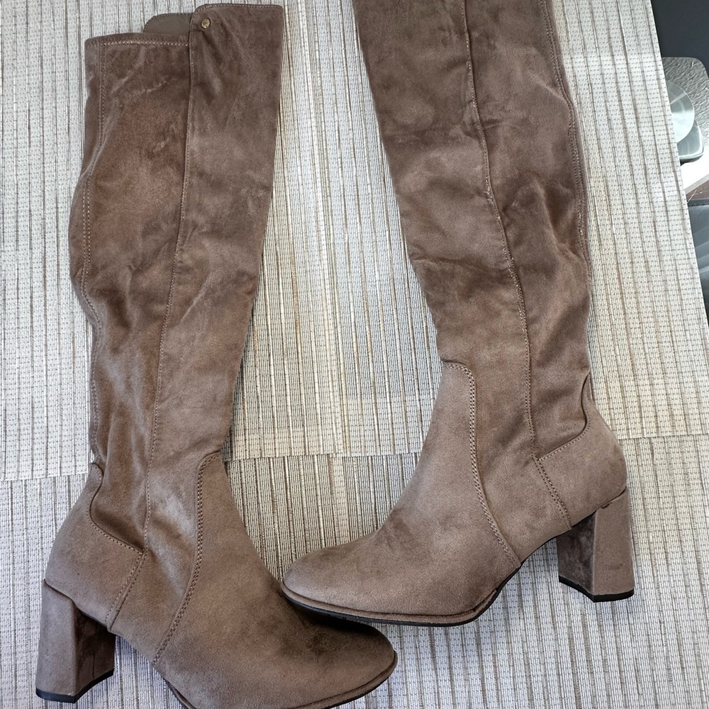 Liz Claiborne Taupe Knee High Block Heel Boots Size 9.5W